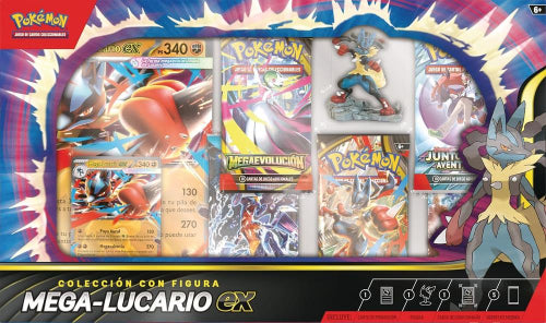 Caja de Cartas Pokémon con Figura Mega-Lucario EX (Castellano)