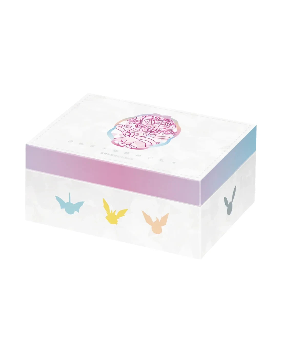 Deck box Pokekadh de Pokémon con diseño de evoluciones de Eevee en tonos pastel y detalles cristalinos