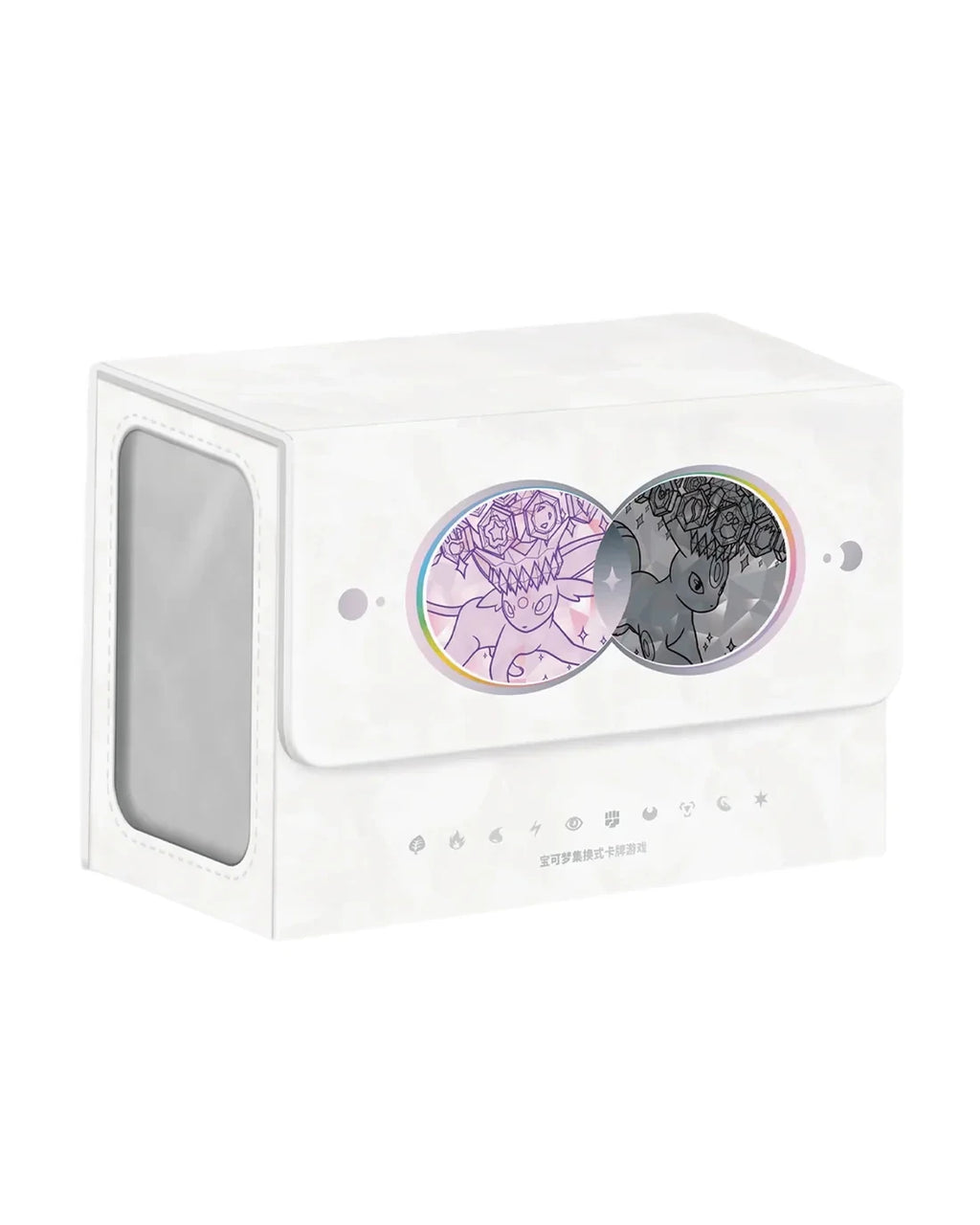 Deck box Pokekadh blanco para cartas coleccionables con diseño de evoluciones de Eevee estilo cristal