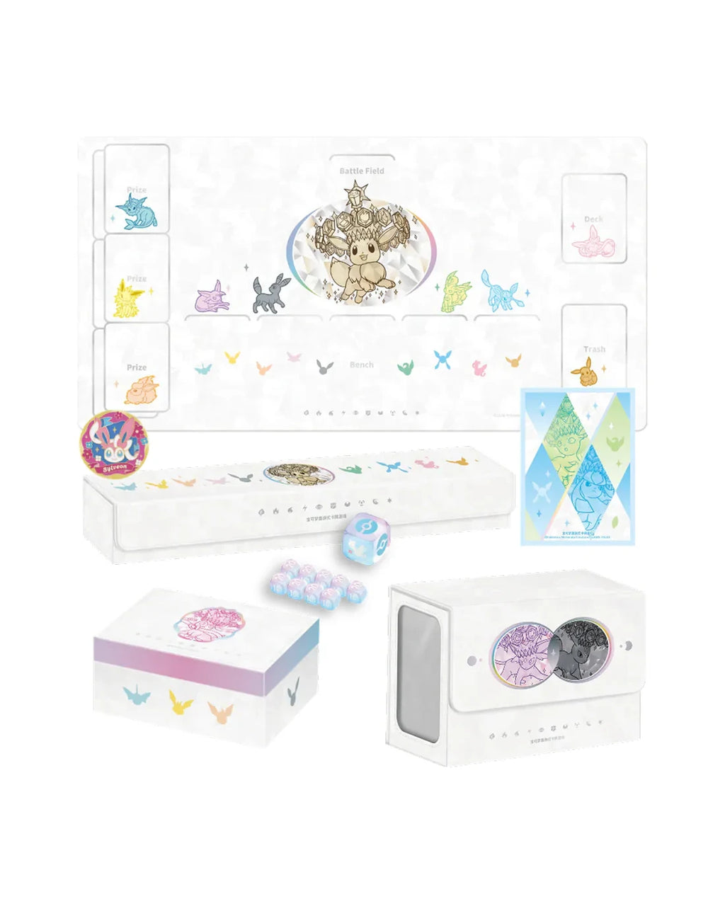 Set de accesorios Pokekadh para cartas Pokémon con tapete, deck box y fundas temáticas de las evoluciones de Eevee